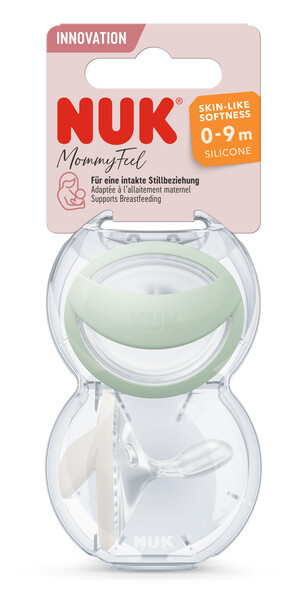 Пустушка силіконова MOMMY FEEL NUK, 0-9 місяців зелена/біла, 2 шт
