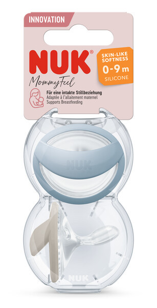 Пустушка силіконова MOMMY FEEL NUK, 0-9 місяців синя/бежева, 2 шт