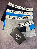 Трусы мужские хлопковые Calvin Klein Silver CK. Качественные мужские трусы в наборе из 3 шт Кляйн Сілвер