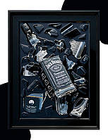 Картина Джек Дениелс Jack Daniels Ручной работы с переработанного стекла и эпоксидной смолы в Рамке 36х48 см