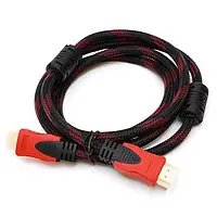 Шнур HDMI (шт.- шт.) Vers.-1,4, gold, фильтр+ сетка, 3м, черный-красный