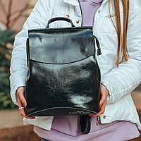 Рюкзак-сумка жіночий чорного кольору Tiding Bag з натуральної шкіри з двома відділеннями