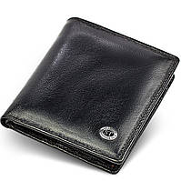 Мужское портмоне двойного сложения ST Leather из натуральной черной кожи с двумя карманами