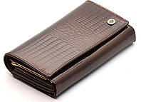 Коричневый лаковый кошелек с большой монетницей и блоком для карт ST Leather S9001A