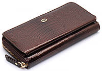 Женский кошелек темно-коричневый лаковый ST Leather из натуральной кожи с блоком для карт