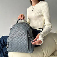 Голубой кожаный женский рюкзак Tiding Bag с квадратным узором и двумя отделениями