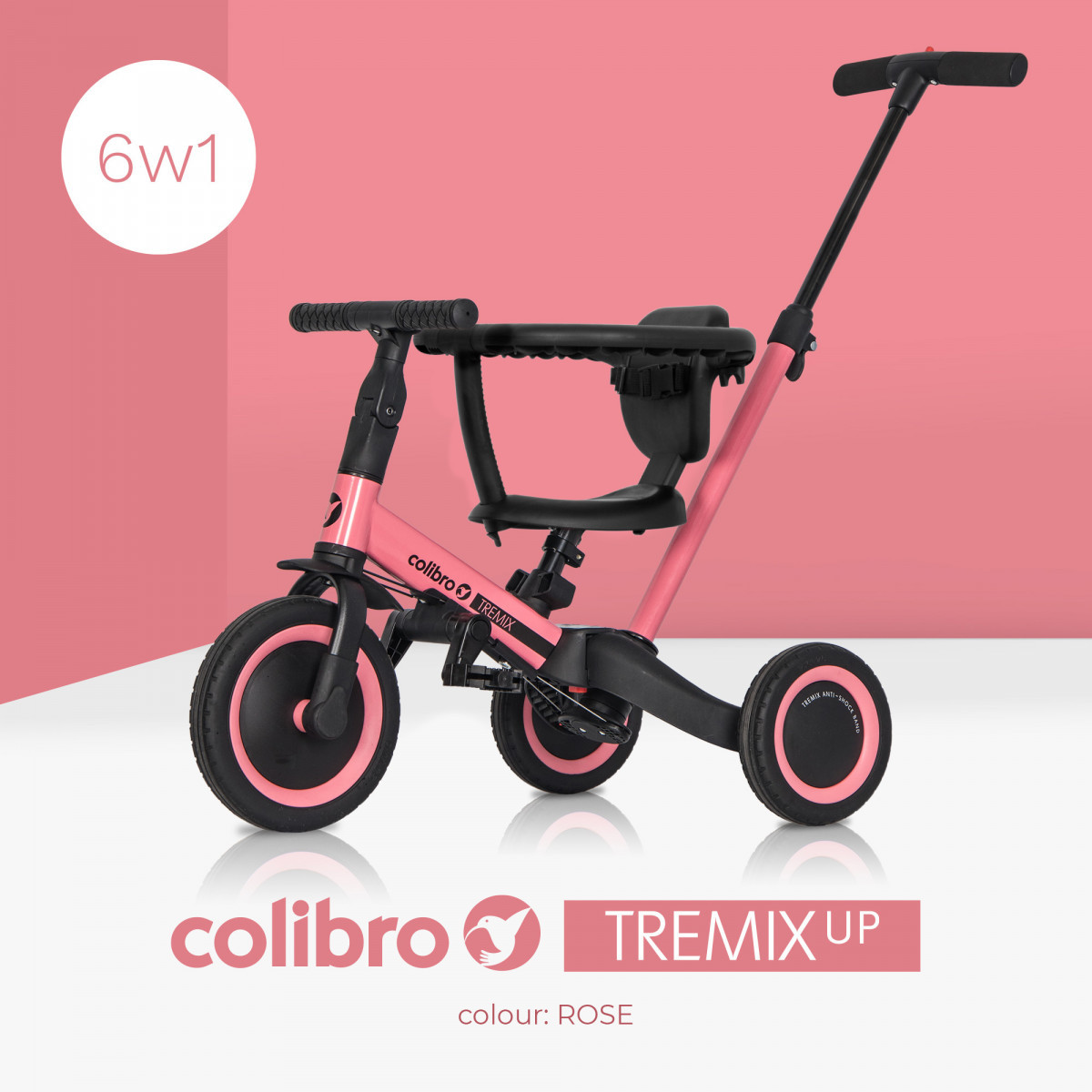 Триколісний велосипед-трансформер Colibro TREMIX 6в1, Rose-рожевий