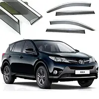 Дефлекторы окон с хром молдингом, ветровики Toyota Rav-4 2013-2018 (нерж полоса)