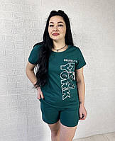 Пижама футболка с шортами женская для дома летняя зеленый р.44-58