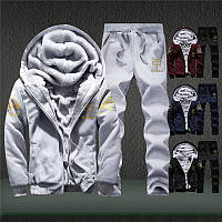 Спортивний костюм  зимовий  з капюшоном, тепла толстовка + штани, чорний White Bear,  3XL - 4XL