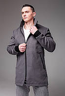 Чоловіча сіра подовжена куртка з кашеміру комір стійка "City"
