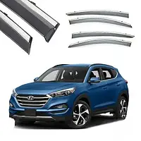 Дефлектори вікон із хром молдингом, вітровики Hyundai Tucson 2015-2020 (неіржавка сталь 3D)