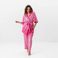 Комплект женский из плюшевого велюра штаны и халат Розовый леопард 3420_L 15965 L o