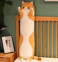 Якісна плюшева іграшка дитяча Кіт-батон 50 см Рудий, Іграшка подушка довгий кіт
