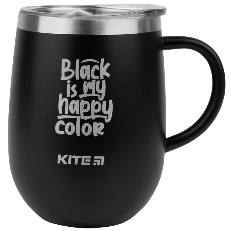 Термокружка Kite K22-378-01-2, 360 мл чорна Black is my happy color