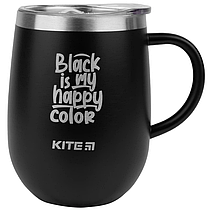 Термокружка Kite K22-378-01-2, 360 мл чорна Black is my happy color