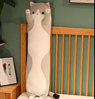 Кот батон сірий мягкая игрушка подушка обнимашка 50см
