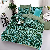 Зеленый семейный набор хлопкового постельного белья из Бязи Gold принт геометрическая абстракция Черешенка
