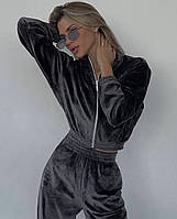 Жіночий велюровий спортивний костюм кофта худи на блискавці штани палаццо м'який плюшевий велюр спорт