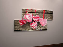 Картина модульна на подарунок рожеві серця на полотні красивий візерунок на дереві 130х60 з 2-х