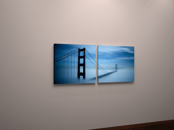 Картина модульна фотодрук на полотні Пейзаж Міст в хмарах, Золоті Ворота, Сан-Франциско 60х30 з 2х частин