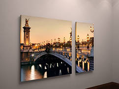 Модульна картина настінні декори Вечірній міст з ліхтарями вечірній пейзаж 100х60 з 2х частин