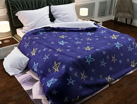 Односпальна постільна білизна синя зі зірками 140*220 бавовняна комбінована два кольори з Бязі Gold натуральна, Черешенька ТМ, фото 1