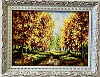 Картина пейзаж Осенний из янтаря, картина пейзаж природа Осінній 15*20 см