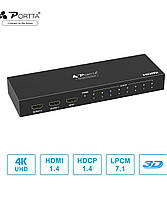 Portta HDMI 4K Splitter 1x8 HDMI Splitter 1 in 8 Out Amplifier 1 to 8 HDCP 1.4 Distribute Repeat