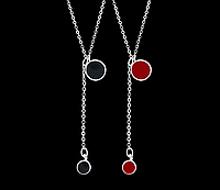 Цепочка серебряная с двумя каплями разной длины, на выбор черная или красная, серебро 925 пробы,длина 40+5.5см