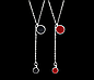 Ланцюжок срібний з двома краплями різної довжини, на вибір чорний або червоний, срібло 925 проби, довжина 40+5.5с, фото 2