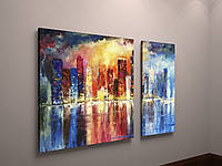 Модульная картина на холсте Абстракция Акварельный Город якрие краски 100х60 из 2-х частей