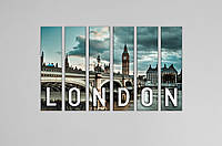 Картина модульная Городской вид Лондон, Мост, Биг-Бен печать на холсте 140х85см из 6х частей