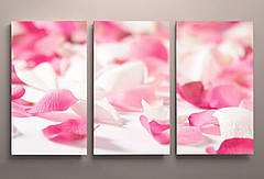 Фотокартина модульна рожеві квіти пелюстки 90х60 з 3 частин
