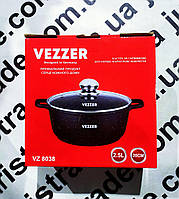 Каструля Vezzer 2.5л. з литого алюмінію з антипригарним покриттям та скляною кришкою , 20*8,5см.,чорна VZ8038