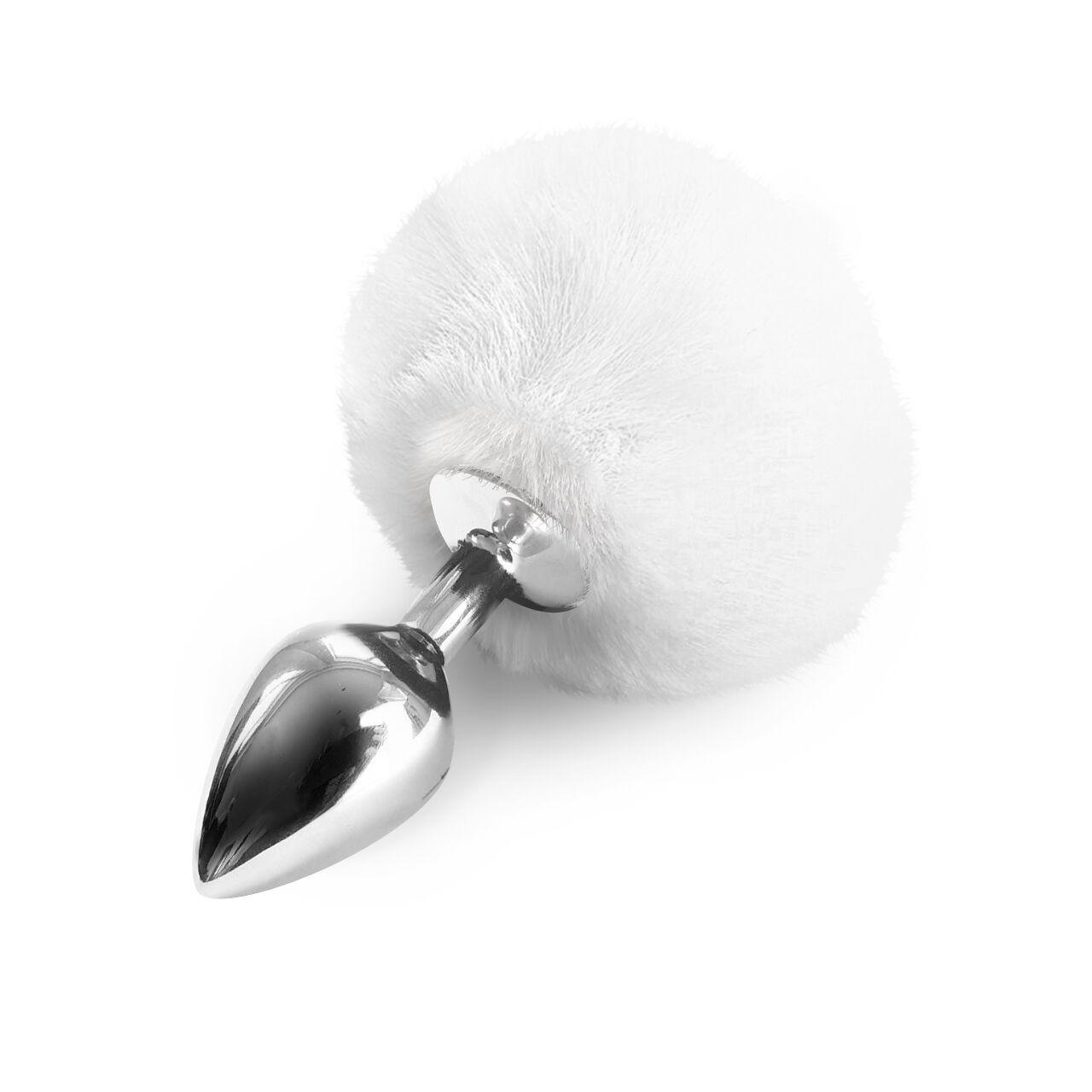 Металева анальна пробка М Art of Sex — Bunny Tails Butt plug, Білий, фото 1