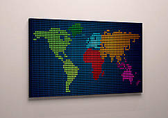 Настінний декор в інтер'єр картина на полотні Абстрактна кольорова карта світу Континенти на карті 60х40