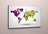 Оригінальний декор на стіну картина на полотні Абстрактна кольорова карта світу Континенти на карті світу 60х40