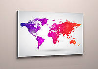 Настінна Картина в офіс Абстрактна кольорова карта світу Континенти на карті 60х40