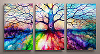 Модульна картина фотодрук на полотні Абстракція Дерево Яскраві фарби 120х60 з 3-х частин