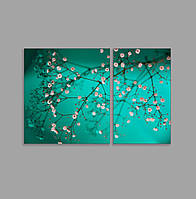 Фотокартина модульна бірюзові квіти 100х60 з 2-х частин