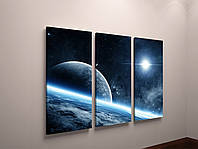 Картина модульная фотопечать на холсте Космос Планеты ЗвездыВид на Землю 90х60 из 3-х частей