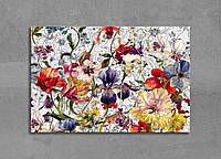 Яркая картина Полевые цветы Маки Ирисы Иллюстрация с цветами Декор на стену