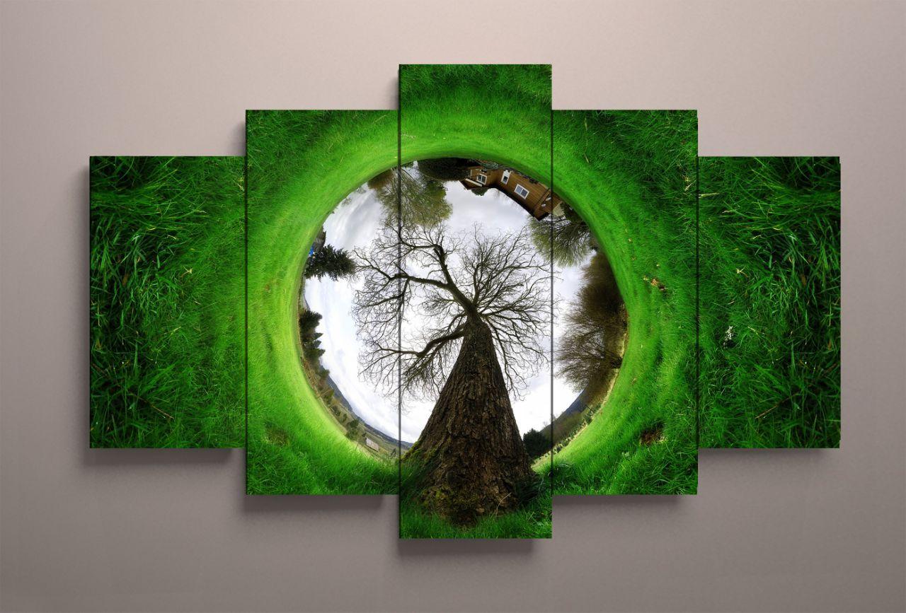 Картина модульна дерево зелена 125х70 з 5 частин