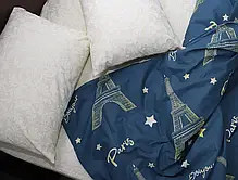 Двосторонній односпальний комплект постільної білизни Ейфелева вежа Париж 150*220 синій комбінований з Бязі Gold Черешенька ТМ, фото 5