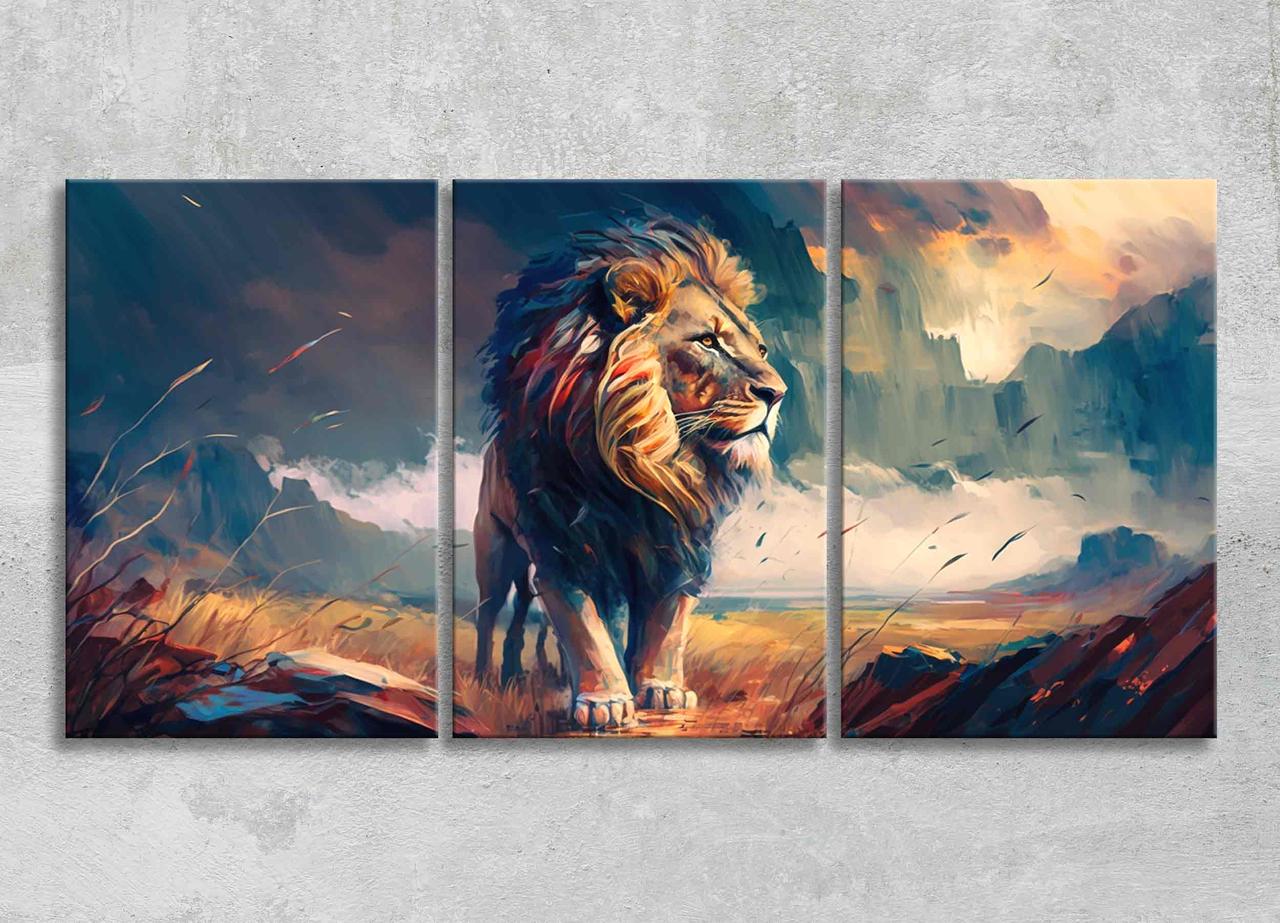 Картина лев ілюстрація з частин у спальню Картини на стіну цар звірів абстракції тварини друк на полотні