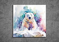 Картина Білий Акварельний Ведмідь Велика Тварина в Дитячу Кімнату Яскравий Сучасний Декор на Стіну