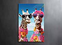 Картина Жирафы в Очках Яркий Летний Настенный Декор Животные Позитивная Картина Креативная Идея на Стену