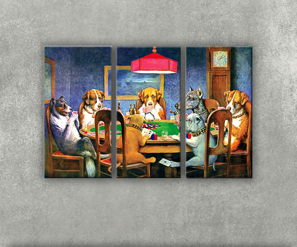 Картина собаки за столом Гра в покер карти Цікаві картини Портрет собак в кімнату з 3 частин модульна