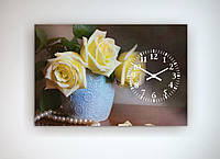 Картина настенные часы для спальни белые розы Цветы и жемчуг габарит 60х40